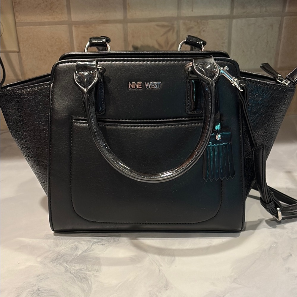 Nine West Black Satchel with Silver Accents